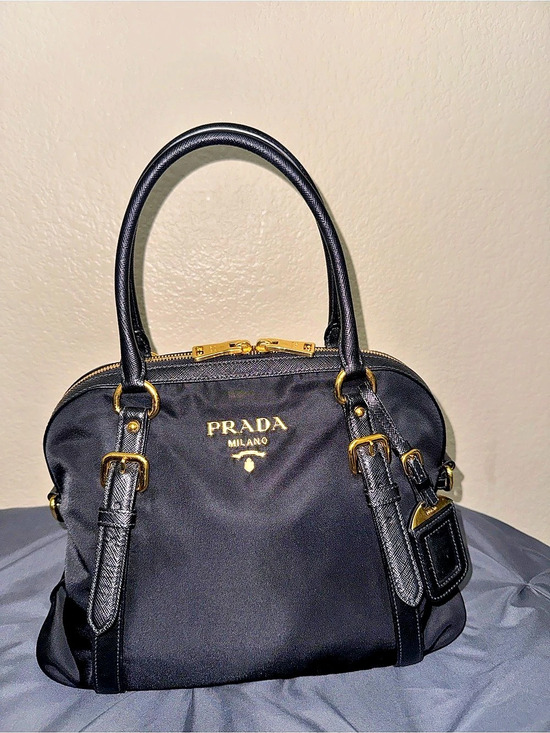 Prada Handbags - Prada Womens Tessuto Nylon Saffiano
Leather Black Handbag